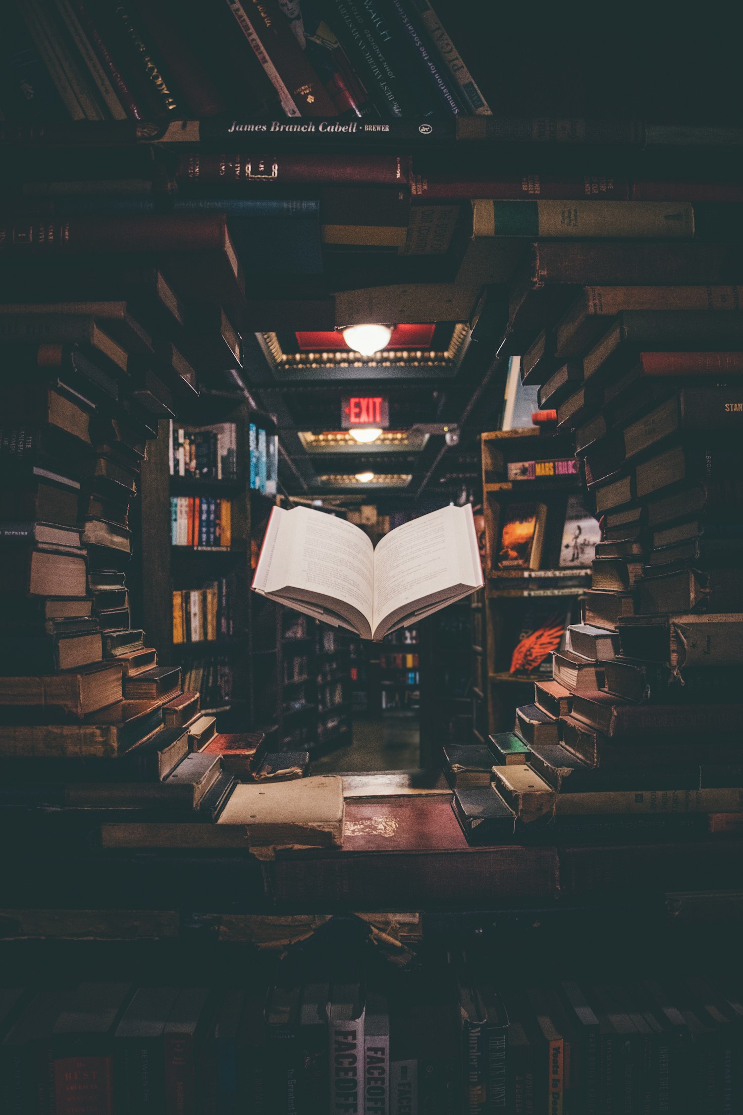 An open book in a bookshop